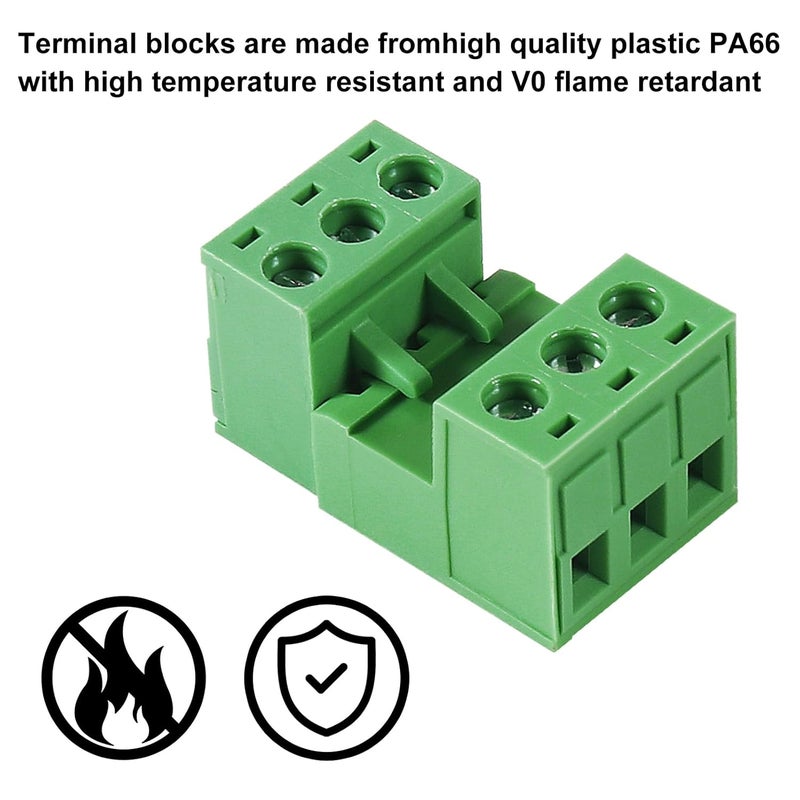 Meimom 10PCS 3 Pin 5.08mm Pitch Pluggable PCB Angle Screw Terminal Block Plug Connector Socket Panel Mount DIY with 10Pcs 3Pin Phoenix Plug - Image 5